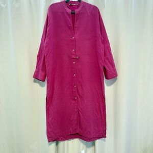 Zara Linen Shirt Dress Tunic Womens Medium Long Sleeve Button Front Kaftan Boho